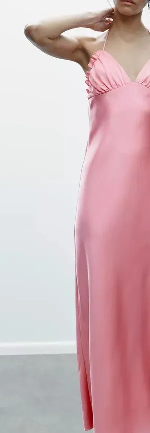 Zara Maxi dress Pink Satin ruffle bodycon party wedding summer evening thumbnail 13