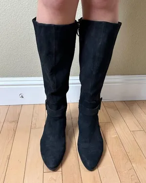 NINE WEST Black Suede Flat Riding Boot Size 8.5M Pointed Toe thumbnail 2