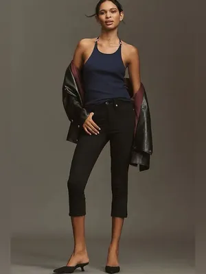 Maeve Ribbed Halter Tank in Navy with Silver Hardware thumbnail 4