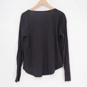 Z Supply Organic T-Shirt Womens Medium Black Cotton Long Sleeve Henley Neck thumbnail 4