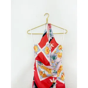 Song Of Style Jemma Mini Dress Size XS Scarf Print Fringe Halter Vacation Satin thumbnail 5