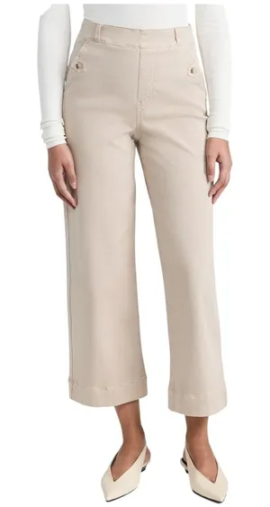 Spanx Stretch Twill Wide Leg Crop Pants Soft Sage‎ Beige 20312R Womens Large XL thumbnail 1