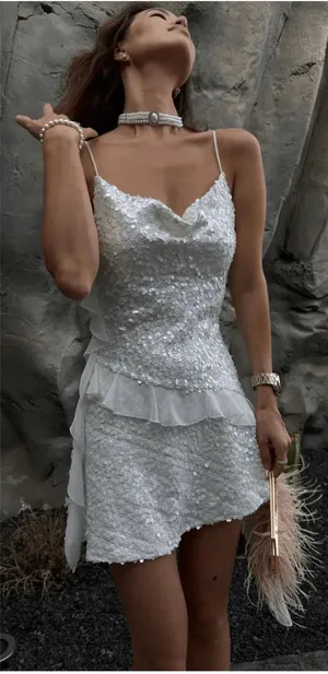 Zara White Sequin Ruffle Slip Mini Dress Size XS Bridal Cocktail 8306/732 thumbnail 1