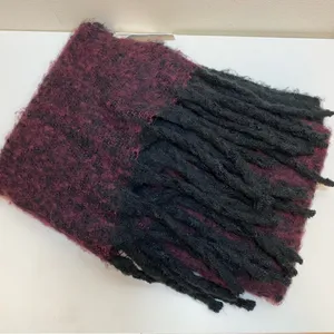 BP Nordstrom NEW Brushed Fringe Scarf & Fingerless Gloves Set Burgundy/Black thumbnail 3