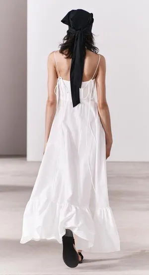 Zara dress maxi poplin ruffle flowy white corset bohemian summer vacation thumbnail 17