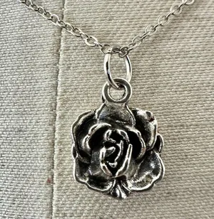 Silver tone rose pendant necklace thumbnail 1
