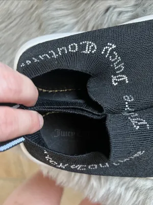 EUC Juicy Couture Black Knit Slip-On Sneakers with White Sole sz 6.5 thumbnail 6