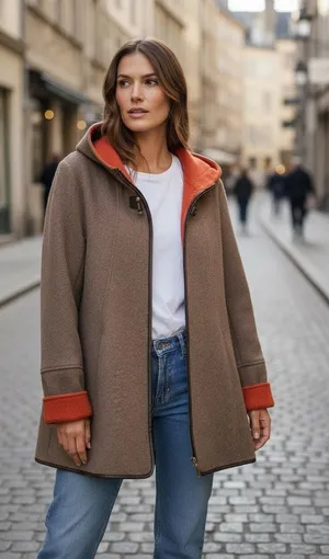 Ellen Tracy Wool Blend Hooded Car Coat Gray Orange Lining Size 4 thumbnail 1