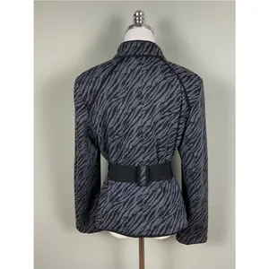 Sandro Zebra Print Blazer Gray & Black Belted Jacket Sz Lg thumbnail 5