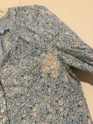 J. Crew Floral linen Short Sleeve Button-Up Blouse Blue size small thumbnail 5