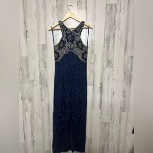 Navy Blue Beaded Embellished Maxi Dress Formal Evening Gown Size M thumbnail 8