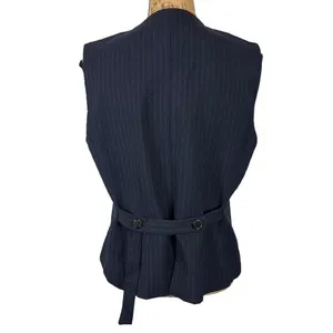 Zara‎ Womens Navy Blue Pinstripe Tailored V-Neck Waistcoat Vest Corpcore Size XL thumbnail 2