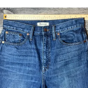 Madewell Rigid Demi-Boot Crop Jeans Size 29 High Rise Raw Hem‎ Wide Leg Denim thumbnail 6