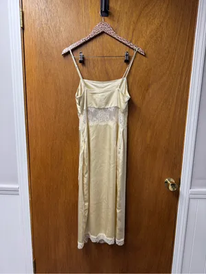 Song of Style Mala Satin Slip Lace Inset Midi Dress Pearl Beige Small Revolve thumbnail 15