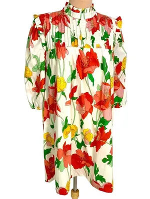 Think Of Me Cottagecore Floral Shift Dress Bodice Ruffled Collar Puff Sleeves L thumbnail 2