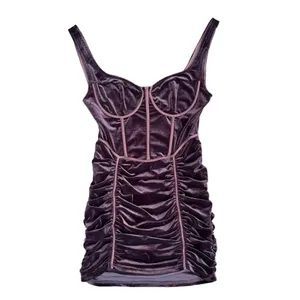 PrettyLittleThing Chocolate Brown Velvet Ruched Corset Mini Party Dress 12 thumbnail 2
