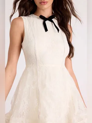 NWT LULUS | Charmaine Cream Lace Sleeveless Skater Mini Dress, XL thumbnail 3