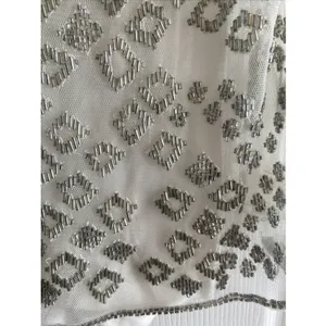 Teen Angel Bugle Beaded Tank Womens Size XS White Silver Mesh‎ Y2K Glam Sparkle thumbnail 4
