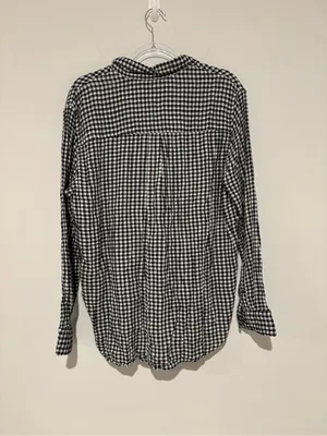 Gap gingham button down blouse‎ high low black white large thumbnail 2