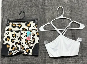 JESFER Activewear Set Women’s Size S Leopard Shorts & Sports Bra NWT(A230)&✨ thumbnail 1
