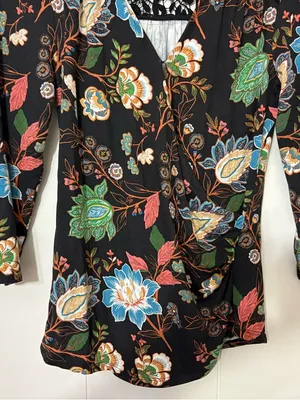 Maeve Black Floral Crochet Lace Yoke Top Boho Anthropologie Blouse Size S thumbnail 4