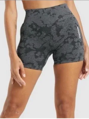 Gymshark Adapt Camo Seamless Biker Shorts Black Grey Ruched Size Small Estimated thumbnail 1