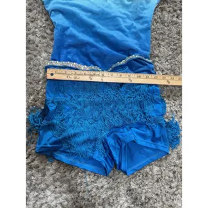 Weissman Blue Ombre Jazz Latin Dance Costume Fringe Sequin Belt Size MA thumbnail 13