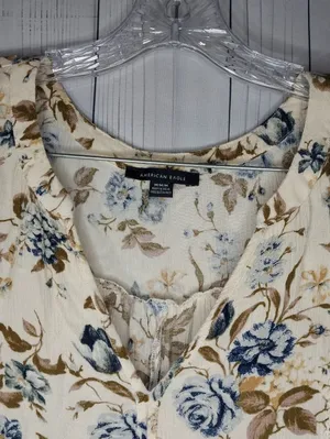 American Eagle Outfitters Floral Boho Peasant V-Neck Lace Trim Flowy Blouse thumbnail 6
