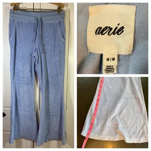 Aerie Womens Medium Velour Flare Leg Drawstring Waist Lounge‎ Pants Blue thumbnail 13