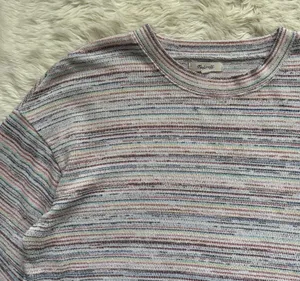 Madewell Sweater Bubble-Sleeve Crop Top in Rainbow Stripe XL thumbnail 11