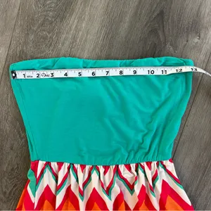 Gilli Turquoise Strapless Maxi Dress with Chevron Coral and Orange Accents Small thumbnail 6