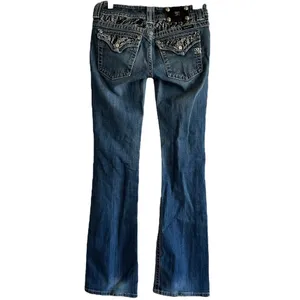 Miss Me Bootcut Jeans Rhinestone Embroidered Logo Medium Wash Western Blue 28x34 thumbnail 2