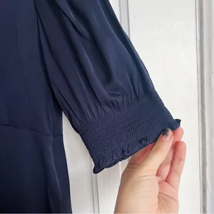 Quince • Washable Stretch Silk Puff Sleeve Mini Dress navy blue v neck thumbnail 7