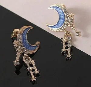 18K Gold-Plated Blue Star Moon Enamel Alloy Zircon Drop Earring thumbnail 1