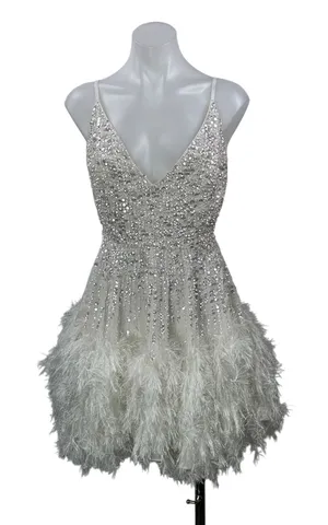 ASOS Edition Women's White Sleeveless Sequin Faux Feather Camisole Mini Dress 0 thumbnail 1