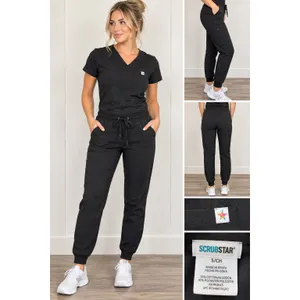 Scrubstar Women’s Black Jogger Scrub Pants Size Small Cargo Pocket Drawstring thumbnail 2