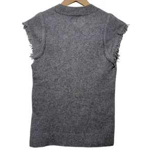 Faherty Colette Sweater Tee Womens XS Gray‎ Yak Merino Wool Fringe Crewneck thumbnail 3