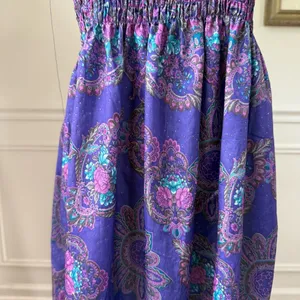 Vintage 80s Purple Strapless Smocked Top Sun Dress S thumbnail 4