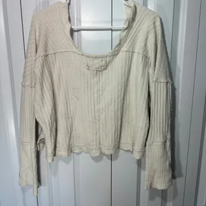 We The Free Free People Magic Thermal Tee S Cream Long Sleeve Top Sweater Boho Beach Slouchy thumbnail 6