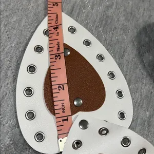Classic White /brown Women's belt with heart shaped design and brass like buckle thumbnail 7