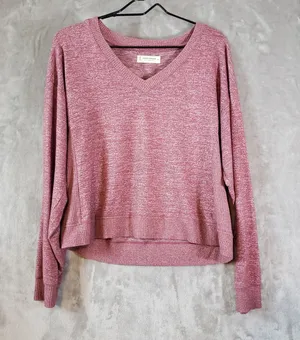 Lucky Brand Women's Knit Pullover Sweater Pink Heathered V-Neck Long Sleeve M thumbnail 1