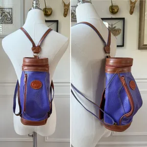 Vintage 80s Carina Intl Inc Waterproof Leather Purple Tan Golf Bag Backpack Nove thumbnail 2
