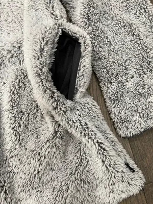 Victoria’s Secret VS PINK frosted gray sherpa fuzzy cozy hoodie open cardigan thumbnail 4