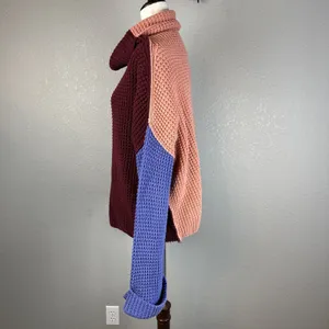 Free People Colorblock Park City Pullover Sweater Size M Waffle Knit Cowl Neck‎ thumbnail 3