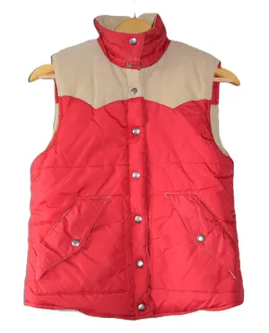 Roxy Reversible Puffer Vest Women Red Tan Excellent Western Corduroy Quilted thumbnail 1