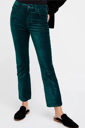 Free People Stretch Velvet Cropped Pants Green Soft Luxurious Womens Size 26 thumbnail 1