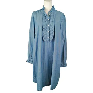 J.Crew Classic Ruffle Front Chambray Dress Sz 2XL XXL Modest Boho Western thumbnail 2