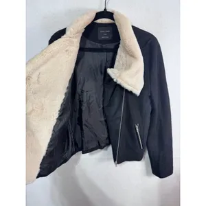 Love Tree Faux Fur Trim Biker Jacket Women Large Black‎ Moto Asymmetrical Zip thumbnail 7