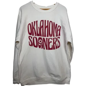 Pressbox Oklahoma Sooners Pullover Sweatshirt White Ribbed Cotton Size M thumbnail 2