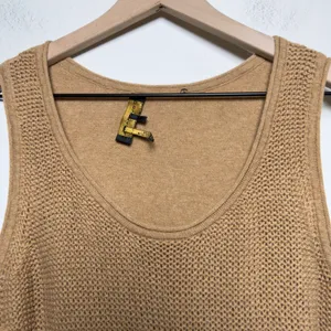 Donna Karan Women Linen Cotton Tunic Tank Top Medium Brown Patchwork Artsy Lagen thumbnail 4